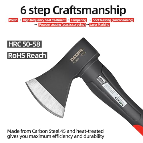 15" Forged Carbon Steel Heat Treated Chopping Axe, Outdoor Hand Maul Tool with Fiberglass Shock Reduction Handle and Ant