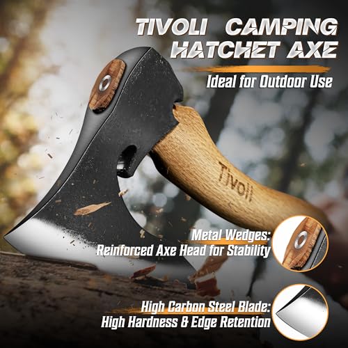 Tivoli High Carbon Steel Camping Axe – 16.5" Hatchet with Beech Wood Handle – Perfect for Men's Gardening & Outdoor Adve