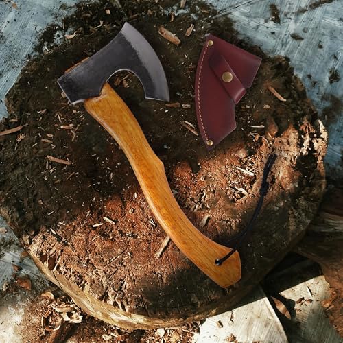  15.6" Forged Steel Camping Axe with Leather Sheath, Outdoor Hatchet for Wood Splitting, Gift for Men
| Bearded Axe with