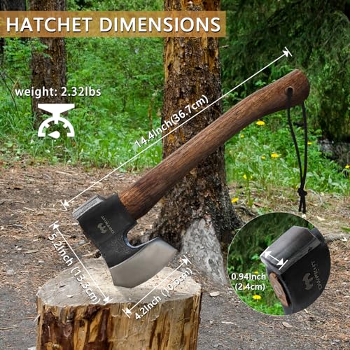 1|4" Camping Hatchet - Hand Forged with 1065 Carbon Steel and Beech Handle for Wood Chopping and Outdoor Survival Advent